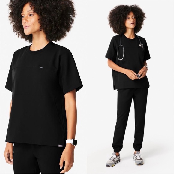 Figs Tops - Figs Scrub Top Lismore Crewneck Technical Collection Black M